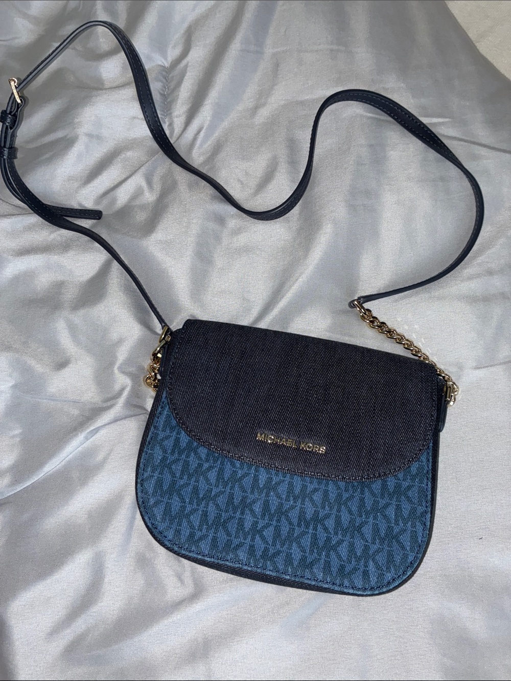 Michael Kors Navy and Black Logo Crossbody Saddle Bag